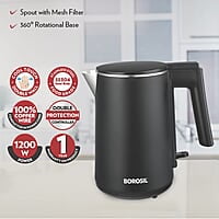 Borosil Cooltouch Electric Kettle, Stainless Steel Inner Body, Boil Water For Tea, Coffee, Soup, 1 L,