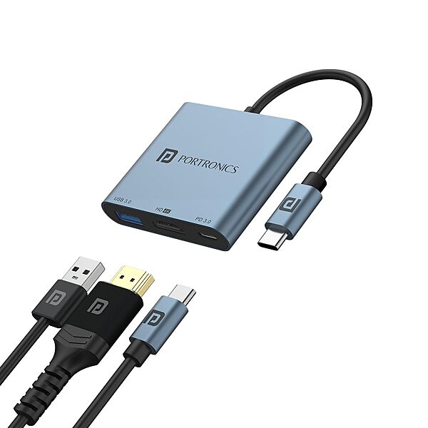 Portronics C-Konnect Plus is a versatile 3-in-1 USB-C HDMI adapter that supports 4K video output, USB 3.0 data transfer, and charging. Perfect for connecting devices to displays seamlessly.