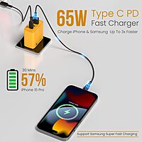 Portronics Adapto 65M 65W Triple Port GaN Fast Charger | Dual Type-C PD + USB-A Yellow