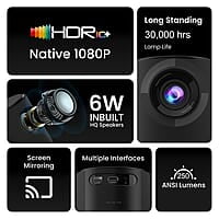 Portronics Beem 400 LED Projector with Wifi, 3600 Lumens (250 ANSI), 1080p HD Resolution, Up to 160 Inches Screen