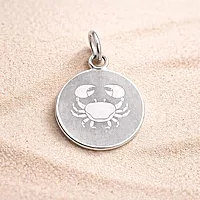 925 Sterling Silver Cancer Zodiac Pendant for Men & Women | Astrology Crab Charm Necklace | Round Engraved Horoscope Jewelry