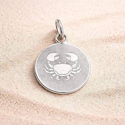 925 Sterling Silver Cancer Zodiac Pendant for Men & Women | Astrology Crab Charm Necklace | Round Engraved Horoscope Jewelry