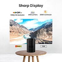 Portronics Beem 400 LED Projector with Wifi, 3600 Lumens (250 ANSI), 1080p HD Resolution, Up to 160 Inches Screen