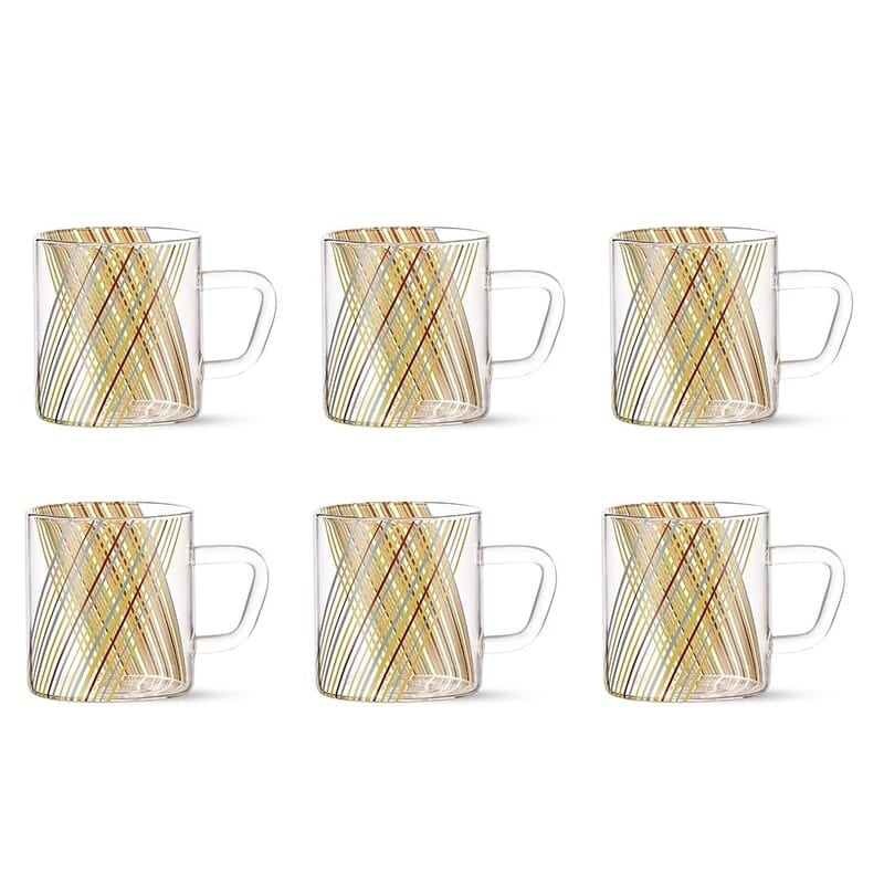 Borosil Vision Prism Tea n Coffee Classic Mug Set of 6 Pcs 210 ml | Borosillicate Glass, Microwave Safe, Scratch Resistance, Lightweight | for Chai, Green Tea, Milk