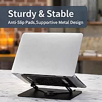 Adjustable Height Metal Laptop Cooling Pad Stand with RGB Cooling Fan, Non-Slip, High Load Capacity, Dark Grey