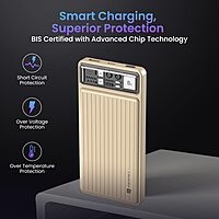 Portronics Luxcell – 10K Power Bank, LED Indicator, Dual Output USB-A & Type-C, Compact Design, Lightweight, Ideal for Travel, Fast Charging, Durable Build, Stylish Yellow Finish.
