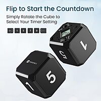 Portronics Timeout Smart Countdown Timer Cube – 1, 5, 7, 9 Minute Timers with Audio-Visual Alarm | Ideal for Kitchen, Study, Games, Workouts, Meditation & Yoga | Black