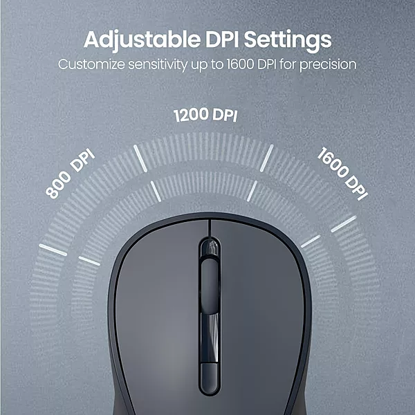 Portronics Toad 34: Sleek grey wireless mouse with USB connectivity, adjustable DPI, ergonomic design for comfort, ideal for all devices!