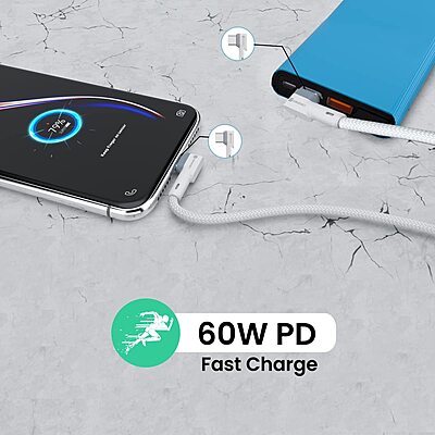 Portronics Konnect L 60W Type-C Cable – White 1.2M is a high-speed charging and data transfer cable, designed for durability and efficiency, perfect for all your Type-C devices.