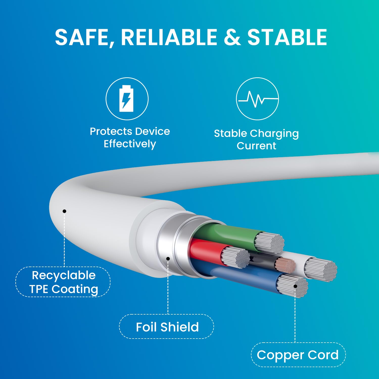 Portronics Link C Square – 60W PD Type-C Cable, 1M, fast charging, durable design, compatible with various devices, ideal for quick data transfer, tangle-free, perfect for home and office use.