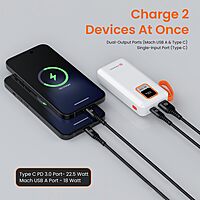 Portronics Ampbox 10K Power Bank 10000mAh – 22.5W Fast Charging | Type-C PD | White