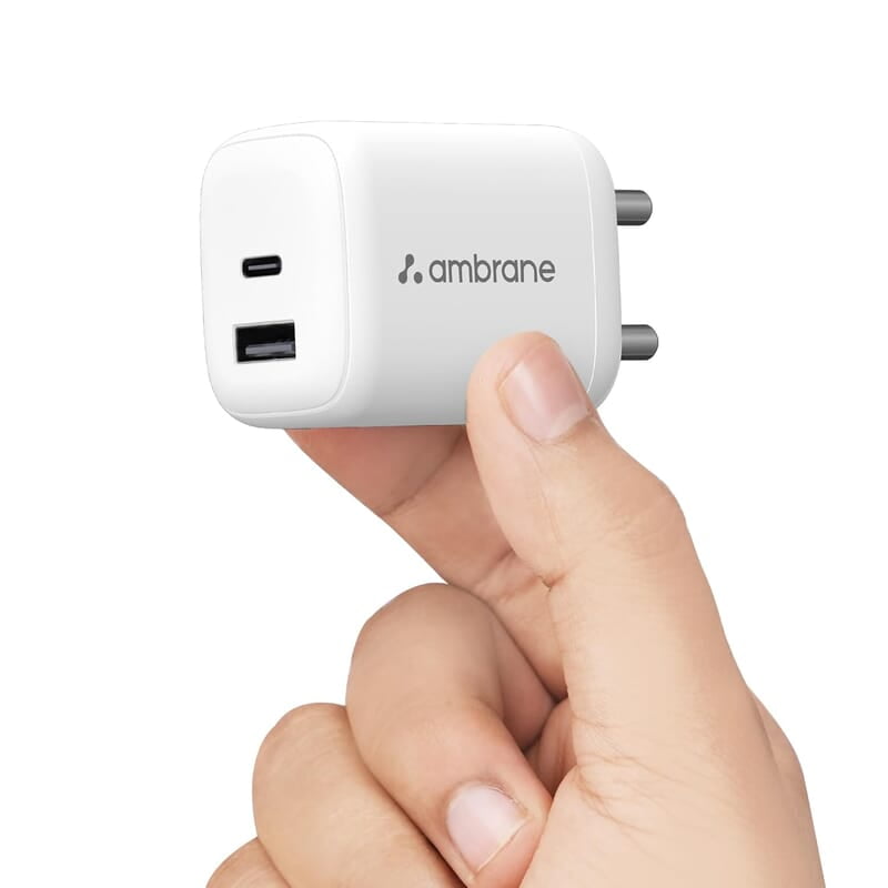 Ambrane 45W Dual Port GaN Charger, USB & Type C Port with QC & PD Technology Compatible