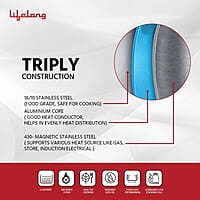 Lifelong Triply Extra Deep Kadai with Stainless Steel Lid 4.5 litres Capacity with Riveted Handles 28 cm