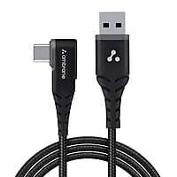 Ambrane Type C Mobile Charging Cable 3A Fast Charging, 1 Meter, L Shaped Braided Cable, 480Mbps
