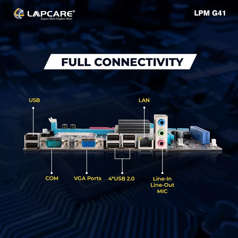 Lapcare LPM G41-D3 motherboard supports Intel LGA 775 CPUs and DDR3 RAM. A reliable choice for upgrading older desktops with stable performance.