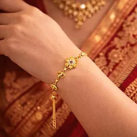Impon Gold Plated Floral Bracelet for Women | Adjustable Hand Chain with Stone | Elegant Daily Wear Gold Finish Jewelry
