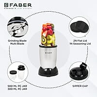 Faber 2-In-1 Sportz Blender Smoothie & Grinding Jar 400 Watts 1 Sipper Cap & 3 Lids, 2 Spill Proof Jars