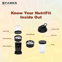 Faber Sportz Blender FSB 3-in-1 Nutrifit Nero Mixer Grinder Blender 400W 100% Copper Motor