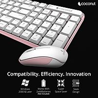 Coconut Desire 2.0 WKM16 + WM16 Wireless Keyboard & Mouse Combo (White & Pink, 1 Year Warranty)