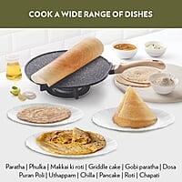 Borosil Vajra Die-Cast Non-Stick Aluminium Flat Tawa, for Rotis & Parathas, Black with Wood-Finish Handles, 300 mm Wide, 5 mm Thick