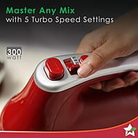 Wonderchef Crimson Revo Stand Mixer and Beater with 5 Speed Settings 4.5L Stainless Steel Bowl 300 Watt