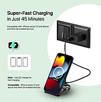 Portronics Freedom 15 Plus 15W Wireless Charger Stand – Dual Coil | Aluminum | Black