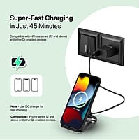 Portronics Freedom 15 Plus 15W Desktop Wireless Charger + Mobile Stand with Dual Coil, Aluminum Alloy