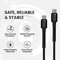 Portronics Konnect X – 60W USB-C to USB-C Cable, 1M Black, fast charging, durable design, high-speed data transfer, compatible with various devices, perfect for home and office use.
