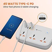 Portronics Power Plate 16 Extension Board – 45W Type-C PD Charging | 3 Universal Sockets | 3 USB Ports | 3 Meter Long Cord | 1440 Watts | Multi-Plug for Home Appliances | 6 Amp | White