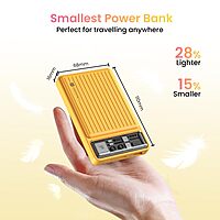 Portronics Luxcell Mini 10K Power Bank – 10000mAh | 22.5W Max Output | Type-C PD Output | USB-A Output | LED Indicator | Wake-Up Button | Yellow