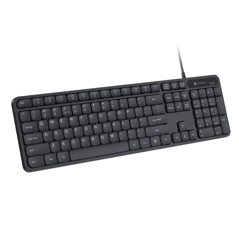 Portronics Ki-Pad 3 Black USB Keyboard – Full size, stylish design, ergonomic typing, ideal for home/office, plug and play, sturdy keys, boosts efficiency, works with multiple devices.