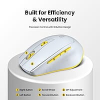 Portronics Toad 32 Wireless Mouse with 6 Buttons, 2.4 GHz Connectivity, 10m Working Range, Ergonomic Design, Adjustable Optical DPI, Auto Power Saving, for Laptop & PC