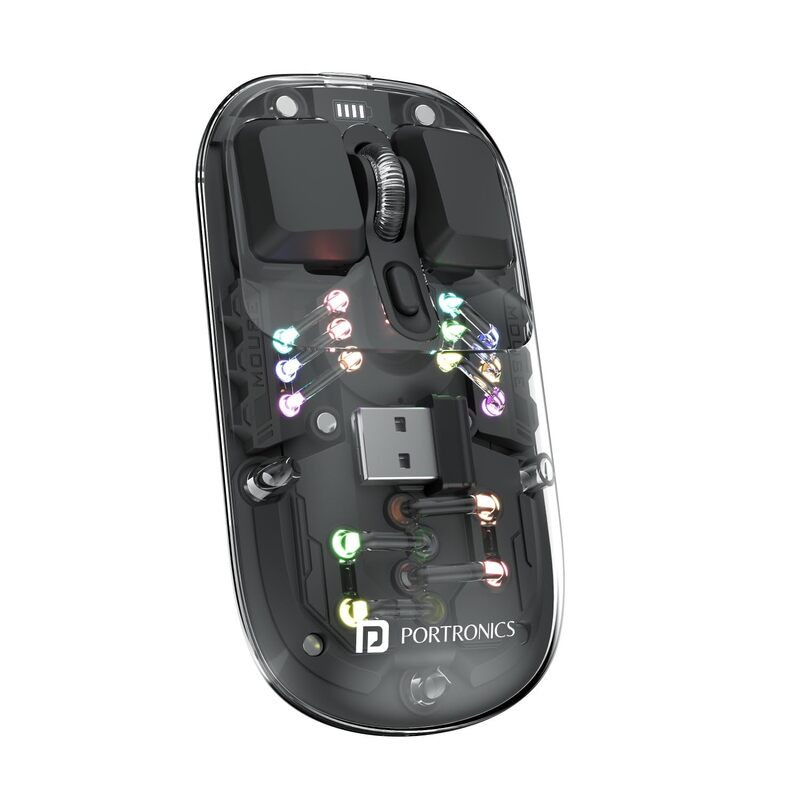 Portronics Toad 5 Transparent Bluetooth Mouse – Dual Mode  | RGB | Black | 1 Year Warranty