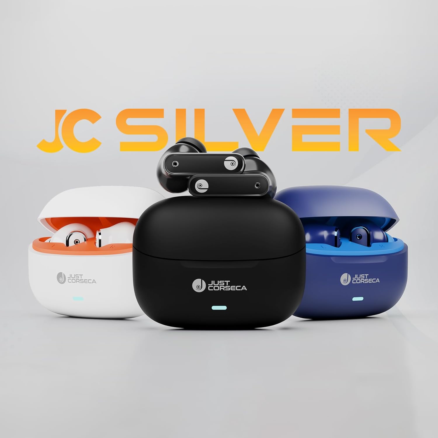 Just Corseca JC Silver TWS Earbuds – Bluetooth 5.4 | 10mm Drivers | 35H Playtime | Black & Orange