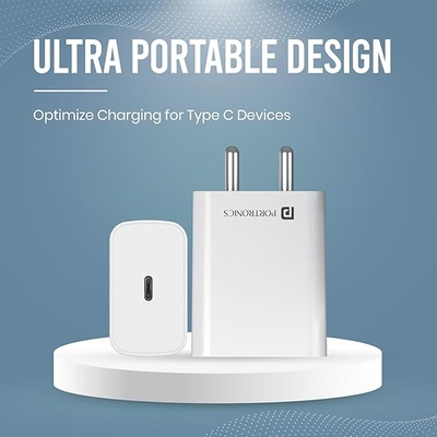 Portronics Adapto 70 33W Fast Charger Adapter with Dual Output (USB + Type C) Supports PPS Charging Via Type C Port, 27W Dash, Warp 27W, Dart, Super Dart 27W(White) Portronics Adapto 70 33W Fast Charger Adapter with Dual Output (USB + Type C) Supports PPS Charging Via Type C Port, 27W Dash, Warp 27W, Dart, Super Dart 27W(White)