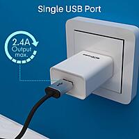Portronics Adapto 62 USB Wall Charger. Featuring a powerful 2.4A output, it ensures fast and efficient charging for smartphones and tablets. Compact design!
