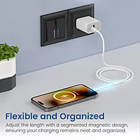 Portronics Maglink C – 60W Type-C Coiled Cable, White. Durable, flexible design for fast charging and data transfer. Ideal for travel, compatible with various devices. Tangle-free and efficient.