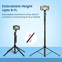 Portronics Lumistick 2 – 3-in-1 Selfie Stick Tripod: Capture amazing selfies and group photos with adjustable height and Bluetooth remote.