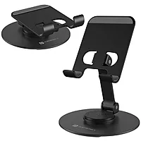 Portronics Mobot 4 – A versatile 360° mobile stand featuring a sturdy metal base, perfect for hands-free viewing. Ideal for video calls, streaming, and presentations. Adjustable and portable design.