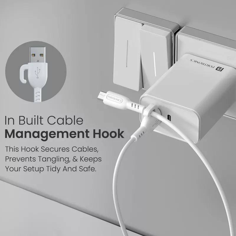 Portronics Konnect Core 3 USB-A to Micro USB Cable 3A Fast Charging Data Sync White
