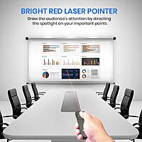 Portronics SlideMate Presenter – Features a red laser pointer, dual plug for USB and Type-C connectivity, compact design, easy navigation for presentations, perfect for professionals and educators.