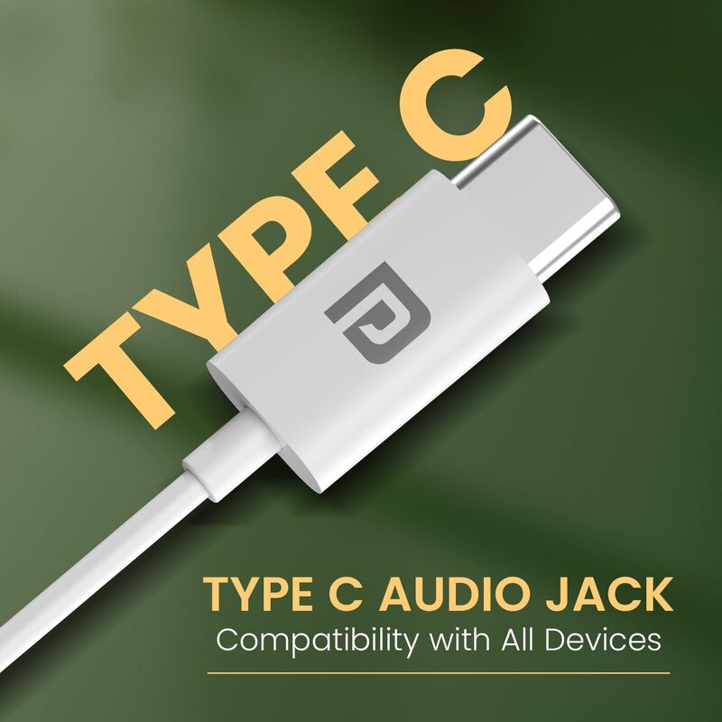 Portronics Conch Kappa C – Type-C Earphones with Mic, sleek design, superior sound quality, comfortable fit, perfect for music and calls, compatible with Type-C devices, color: White.