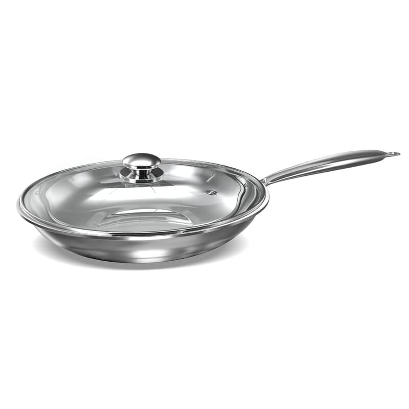 Preethi Metallica Collection Triply Stainless Steel Frypan with Glass Lid, 26 cm, Gas & Induction
