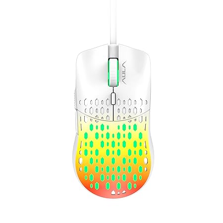 OpenBox Aula S11 Pro / Ultra-Lightweight (80 gms), upto 3600 DPI, 6 buttons, Rainbow Backlit Wired Optical Gaming Mouse