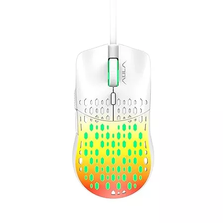 OpenBox Aula S11 Pro / Ultra-Lightweight (80 gms), upto 3600 DPI, 6 buttons, Rainbow Backlit Wired Optical Gaming Mouse