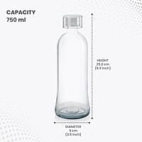 Treo By Milton Anchor Glass Fridge Water Bottle with Plastic Cap, Snug Fit Lid, Wide Base & Food Safe, Pack of 1, 750 ml