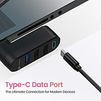 Portronics MPort Spin Black – 4-in-1 USB Hub, Type-C. Compact design, 4 ports for seamless connectivity. Ideal for laptops and devices. Fast data transfer and charging capabilities.