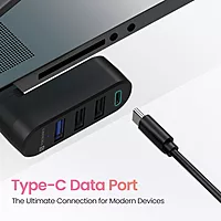 Portronics MPort Spin Black – 4-in-1 USB Hub, Type-C. Compact design, 4 ports for seamless connectivity. Ideal for laptops and devices. Fast data transfer and charging capabilities.
