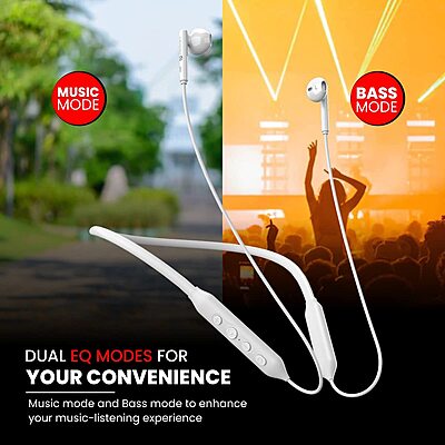 Portronics Harmonics Z5 – Bluetooth Headset, 33Hrs Playtime, Crisp Sound, Comfortable Fit, Sleek Design, Ideal for Music & Calls, Easy Controls, Lightweight, Perfect for Daily Use, White Color.