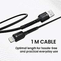 Portronics Konnect X – USB to Lightning Cable, 3A, 1m, Durable, Fast Charging, Sync Data, Compatible with iPhone, iPad, iPod, Sleek Black Design, Tangle-Free, Ideal for Daily Use.